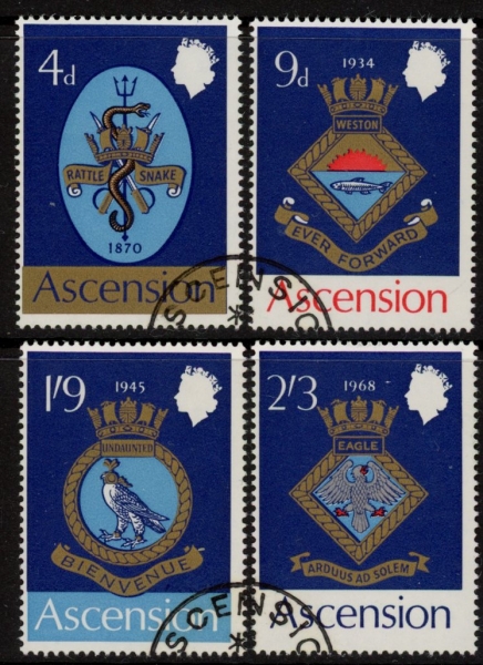 1969 Ascension SG121-4 Royal Naval Crests (1st Series) 4 Values VFU 1969 Ascension SG121-4 Royal Naval Crests (1st Series) 4 Values VFU