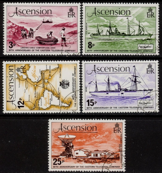 1979 Ascension SG249-53 80th Anniv of Eastern Telegraph Company's Arrival on Ascension Set of 5 Values Vfu 1979 Ascension SG249-53 80th Anniv of Eastern Telegraph Company's Arrival on Ascension Set of 5 Values Vfu