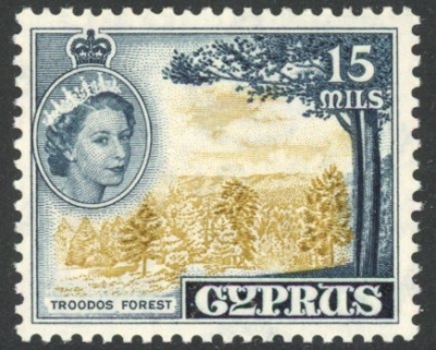 1958 Cyprus SG.177aa 15m yellow olive & indigo. U/M (MNH) 1958 Cyprus SG.177aa 15m yellow olive & indigo. U/M (MNH)