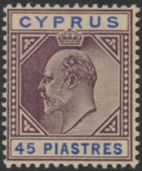 1904 Cyprus SG.71 45pi dull purple & ultramarine U/M (MNH) 1904 Cyprus SG.71 45pi dull purple & ultramarine U/M (MNH)