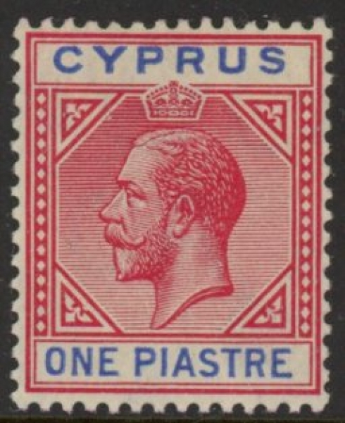 1915 Cyprus SG.77ba 1pi rose red & blue 'broken left triangle' M/M 1915 Cyprus SG.77ba 1pi rose red & blue 'broken left triangle' M/M