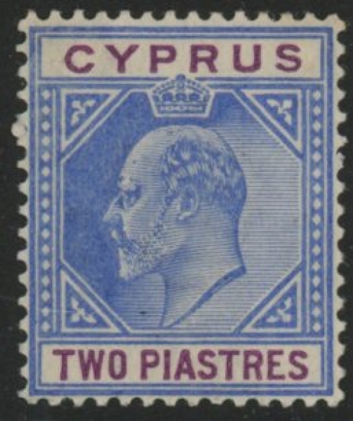 1904 Cyprus SG.65 2pi blue & purple U/M (MNH) 1904 Cyprus SG.65 2pi blue & purple U/M (MNH)