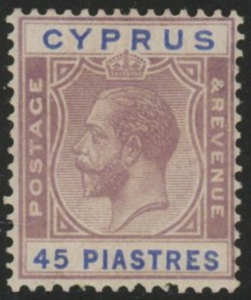 1924-8 Cyprus SG.116 45pi purple & blue M/M 1924-8 Cyprus SG.116 45pi purple & blue M/M