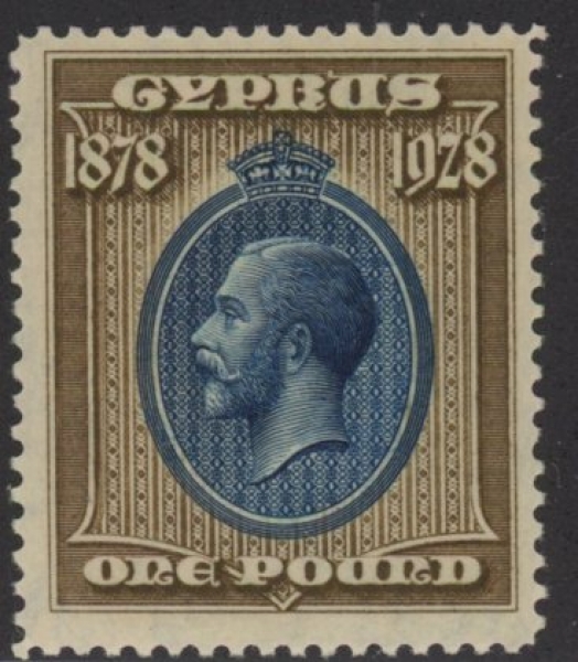 1928 Cyprus SG.132 £1 blue & bistre-brown. LM/M 1928 Cyprus SG.132 £1 blue & bistre-brown. LM/M