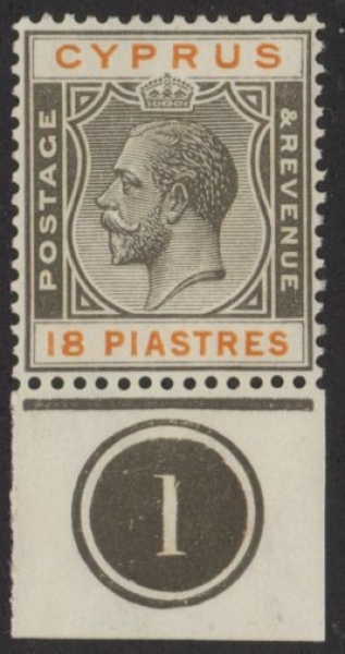 1923 Cyprus SG.98 18pi black & brown (multi script Wmk) . U/M (MNH) 1923 Cyprus SG.98 18pi black & brown (multi script Wmk) . U/M (MNH)