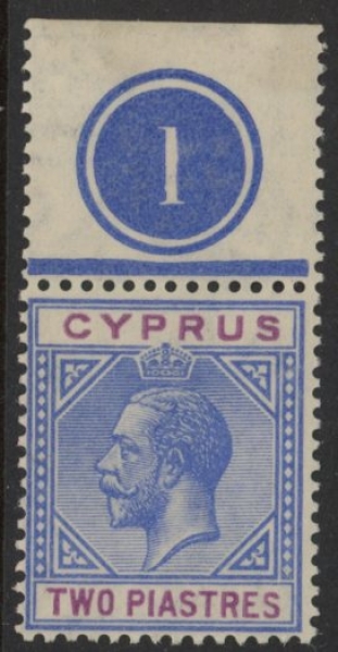 1921 Cyprus SG.92 2pi blue & purple (multi script Wmk) . U/M (MNH) 1921 Cyprus SG.92 2pi blue & purple (multi script Wmk) . U/M (MNH)