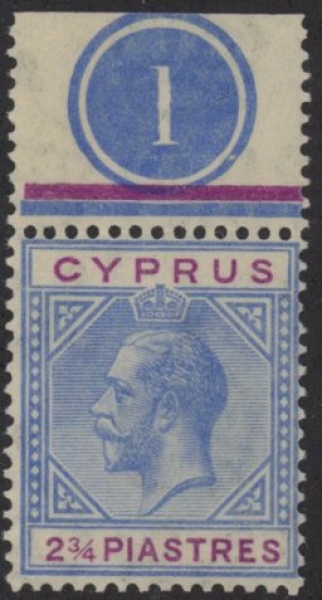 1922 Cyprus SG.94 2¾pi blue & purple (multi script Wmk) . U/M (MNH) 1922 Cyprus SG.94 2¾pi blue & purple (multi script Wmk) . U/M (MNH)