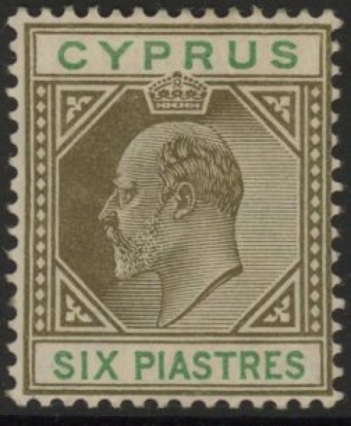 1904 Cyprus KEVII SG.67 6pi sepia & green ' Multi Crown CA' M/M 1904 Cyprus KEVII SG.67 6pi sepia & green ' Multi Crown CA' M/M