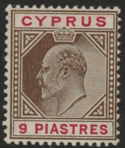 1904 Cyprus KEVII SG.68 9pi brown & carmine ' Multi Crown CA' M/M 1904 Cyprus KEVII SG.68 9pi brown & carmine ' Multi Crown CA' M/M