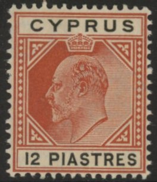 1906 Cyprus KEVII SG.69 12pi chestnut & black ' Multi Crown CA' M/M 1906 Cyprus KEVII SG.69 12pi chestnut & black ' Multi Crown CA' M/M