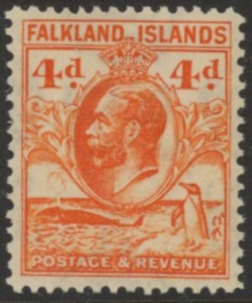 1932 Falkland Islands - SG.120 4d orange. U/M (MNH). 1932 Falkland Islands - SG.120 4d orange. U/M (MNH).