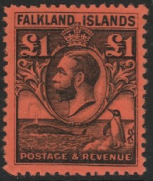 1929 Falkland Islands SG.126 £1 black/red mounted mint 1929 Falkland Islands SG.126 £1 black/red mounted mint
