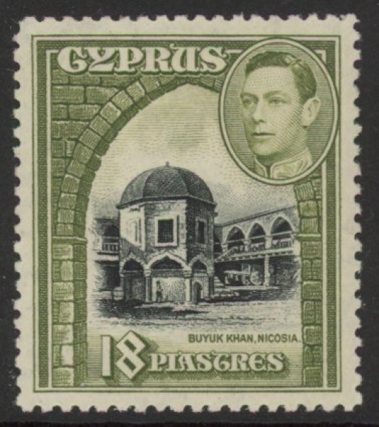 1947 Cyprus KGVI SG.160a 18pi black & sage green. M/M 1947 Cyprus KGVI SG.160a 18pi black & sage green. M/M