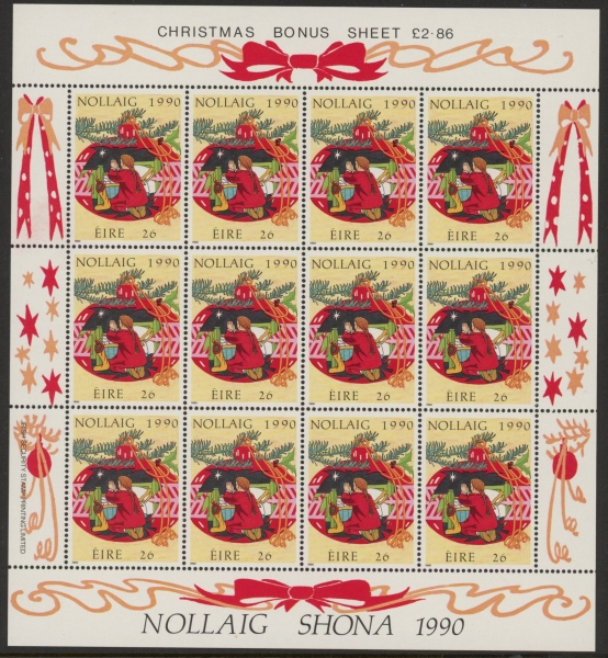 1990 Ireland SG.789a  Christmas sheetlet of 12 U/M (MNH) 1990 Ireland SG.789a  Christmas sheetlet of 12 U/M (MNH)