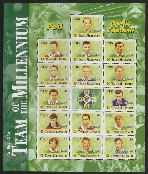 1999 Ireland SG.1236a  GAA Millenium Football Team. sheetlet U/M (MNH) 1999 Ireland SG.1236a  GAA Millenium Football Team. sheetlet U/M (MNH)