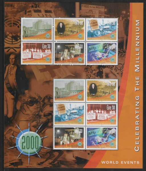 2000 Ireland SG.1377a  New Millennium. 'World Events' . sheetlet U/M (MNH) 2000 Ireland SG.1377a  New Millennium. 'World Events' . sheetlet U/M (MNH)