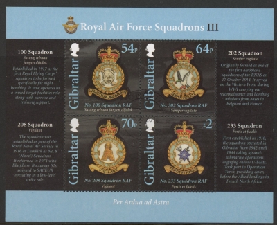 2014 Gibraltar RAF Squadrons III  Mini Sheet  U/M (MNH) 2014 Gibraltar RAF Squadrons III  Mini Sheet  U/M (MNH)