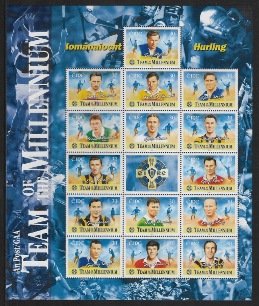 2000 Ireland SG.1329a Hurling Team of the Millennium. sheetlet U/M (MNH) 2000 Ireland SG.1329a Hurling Team of the Millennium. sheetlet U/M (MNH)