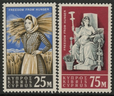 1963 Cyprus MS.227-8 Freedom From Hunger set 3 values. U/M (MNH) 1963 Cyprus MS.227-8 Freedom From Hunger set 3 values. U/M (MNH)