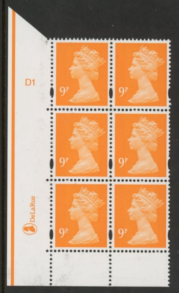 Y1675 (U177) 9p yellow orange 2B DLR Cyl. D1 no dot blue fluor perf RE PVA bluish. U/M (MNH) Y1675 (U177) 9p yellow orange 2B DLR Cyl. D1 no dot blue fluor perf RE PVA bluish. U/M (MNH)
