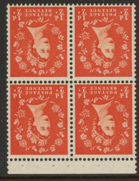 SB9a Crowns 4x½d, wmk. inverted. perf AP (good perfs) U/M (MNH) SB9a Crowns 4x½d, wmk. inverted. perf AP (good perfs) U/M (MNH)