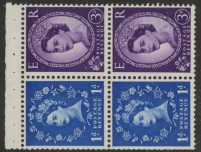 SB57 2x1d 2x3d crowns 9.5mm violet phos. wmk. to right. perf AP2e. (trimmed perfs).U/M (MNH) SB57 2x1d 2x3d crowns 9.5mm violet phos. wmk. to right. perf AP2e. (trimmed perfs).U/M (MNH)