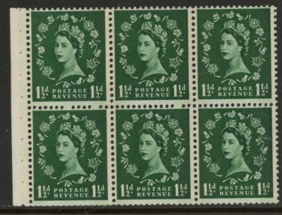 SB71 Crowns 6x1½d, 2 band green phos. wmk. upright perf I ( trimmed perfs). U/M (MNH) SB71 Crowns 6x1½d, 2 band green phos. wmk. upright perf I ( trimmed perfs). U/M (MNH)