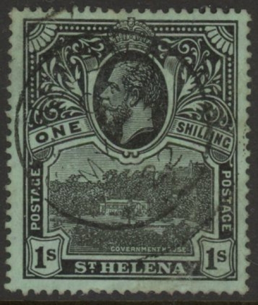 1912 St Helena SG.79 1/- black/green. fine used. 1912 St Helena SG.79 1/- black/green. fine used.