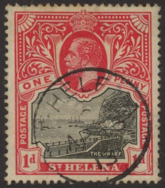 1912 St Helena KGV SG73 1d black & carmine-red. fine used. 1912 St Helena KGV SG73 1d black & carmine-red. fine used.