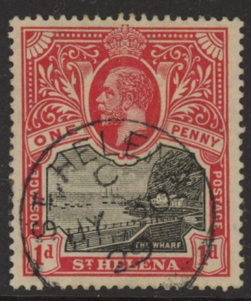 1916 St Helena KGV SG73a 1d black & scarlet. fine used. 1916 St Helena KGV SG73a 1d black & scarlet. fine used.