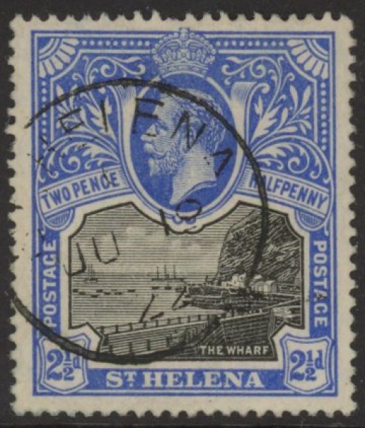 1912 St Helena KGV SG76 2½d black & bright blue. fine used. 1912 St Helena KGV SG76 2½d black & bright blue. fine used.