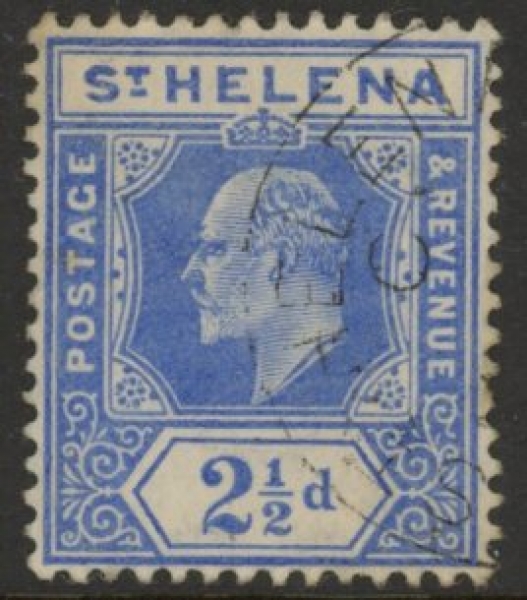 1908 St Helena KEVII SG64 2½d blue (ordinry paper). fine used. 1908 St Helena KEVII SG64 2½d blue (ordinry paper). fine used.