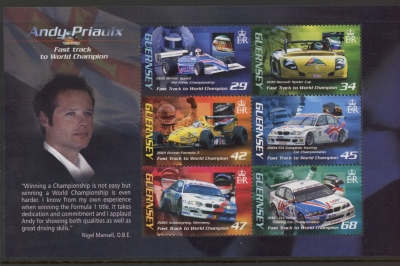 2006 Guernsey MS.1109 Andy Priaulx Victories Mini-Sheet U/M (MNH) 2006 Guernsey MS.1109 Andy Priaulx Victories Mini-Sheet U/M (MNH)