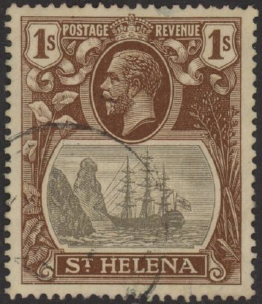 1922 St.Helena SG.106 KGV 1/- grey & brown (wmk. script). very fine used. 1922 St.Helena SG.106 KGV 1/- grey & brown (wmk. script). very fine used.