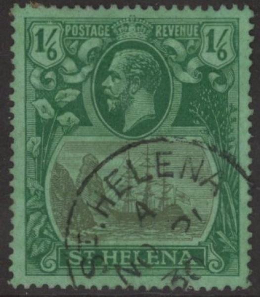 1927 St.Helena SG.107 KGV 1/6d grey & green/green (wmk. script). very fine used. 1927 St.Helena SG.107 KGV 1/6d grey & green/green (wmk. script). very fine used.