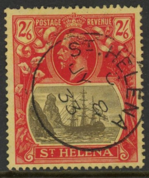 1927 St.Helena SG.109 KGV 2/6d grey & red/yellow (wmk. script). very fine used. 1927 St.Helena SG.109 KGV 2/6d grey & red/yellow (wmk. script). very fine used.