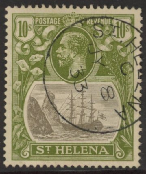 1922 St.Helena SG.112 KGV 10/- grey & olive-green (wmk. script). very fine used. 1922 St.Helena SG.112 KGV 10/- grey & olive-green (wmk. script). very fine used.