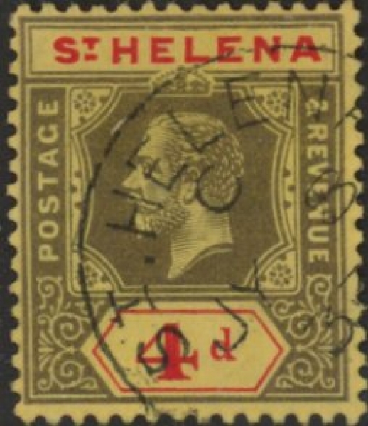 1912 St.Helena SG.83 KGV 4d black & red/yellow. very fine used. 1912 St.Helena SG.83 KGV 4d black & red/yellow. very fine used.