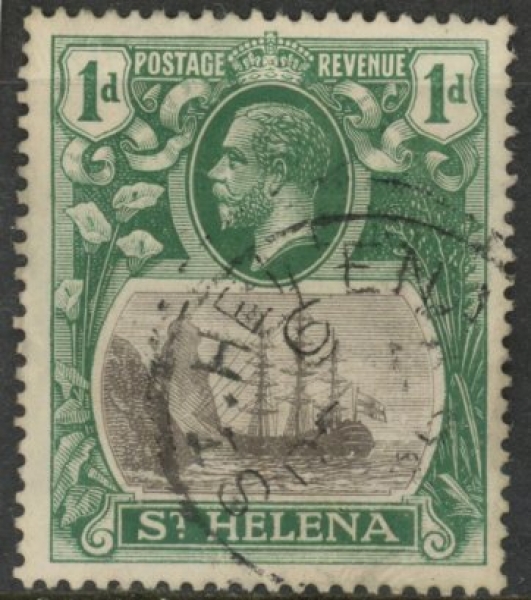 1922 St. Helena - SG.98 1d grey & green (wmk Script) fine used. 1922 St. Helena - SG.98 1d grey & green (wmk Script) fine used.