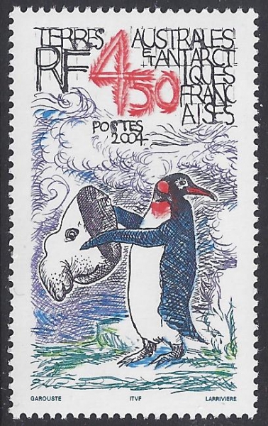 2004 French Antarctic SG.529 Penguin holding Sea Lion Mask. 1 value. U/M (MNH) 2004 French Antarctic SG.529 Penguin holding Sea Lion Mask. 1 value. U/M (MNH)