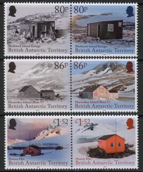 2025 British Antarctic SG.tba Historic Huts & Bases. set 6 values. U/M (MNH) 2025 British Antarctic SG.tba Historic Huts & Bases. set 6 values. U/M (MNH)