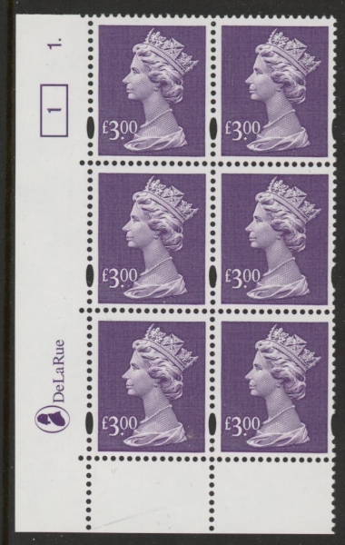 Y1802 (UC20) De La Rue £3.00 dull violet Cyld. 1 dot (1) U/M (MNH) Y1802 (UC20) De La Rue £3.00 dull violet Cyld. 1 dot (1) U/M (MNH)