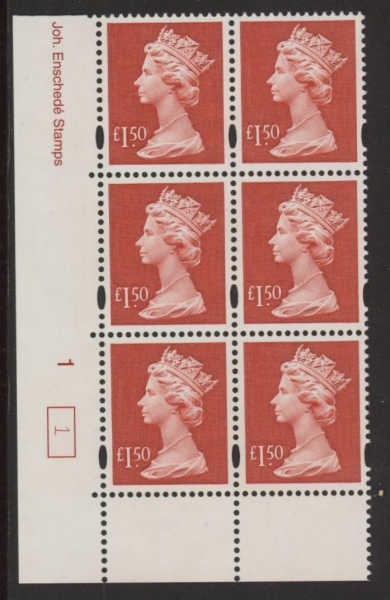 Y1800 (UC14) Enschedé £1.50 red Cyld. 1 dot (1) U/M (MNH) Y1800 (UC14) Enschedé £1.50 red Cyld. 1 dot (1) U/M (MNH)
