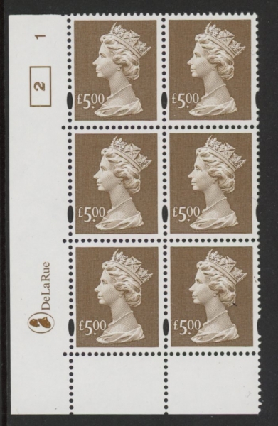 Y1803 (UC21) De La Rue £5.00 brown Cyld. 1 no dot (2) U/M (MNH) Y1803 (UC21) De La Rue £5.00 brown Cyld. 1 no dot (2) U/M (MNH)