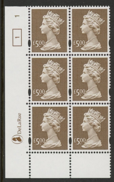 Y1803 (UC21) De La Rue £5.00 brown Cyld. 1 no dot (1) U/M (MNH) Y1803 (UC21) De La Rue £5.00 brown Cyld. 1 no dot (1) U/M (MNH)