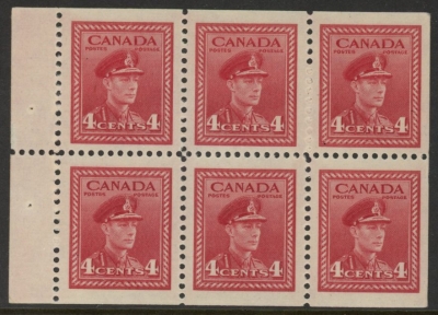 1943 SG380a 4c carmine lake booklet pane of 6 U/M (MNH) 1943 SG380a 4c carmine lake booklet pane of 6 U/M (MNH)