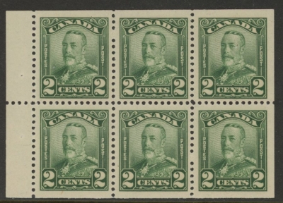 1928 Canada SG.276a 2c green booklet pane of 6 mounted mint 1928 Canada SG.276a 2c green booklet pane of 6 mounted mint