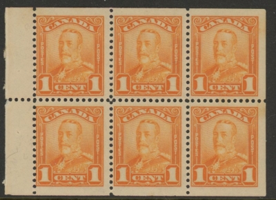 1928 Canada SG.275a 1c orange booklet pane of 6 U/M (MNH) 1928 Canada SG.275a 1c orange booklet pane of 6 U/M (MNH)