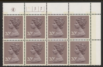X998 (UG48) Waddington 20p dull purple. Cyld. 4A 4B dot. phos.5 U/M (MNH) X998 (UG48) Waddington 20p dull purple. Cyld. 4A 4B dot. phos.5 U/M (MNH)