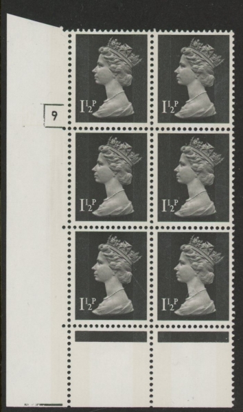 U73 (x848) Harrison 1½p black (FCP) PVAD. cyld 9 no dot phos. 21. U/M (MNH) U73 (x848) Harrison 1½p black (FCP) PVAD. cyld 9 no dot phos. 21. U/M (MNH)